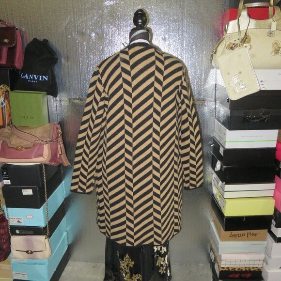 Cocogio Italian Wool Alpaca Blend Open Front Sweater Coat Black & Tan sz M/L NWT - Picture 2 of 10